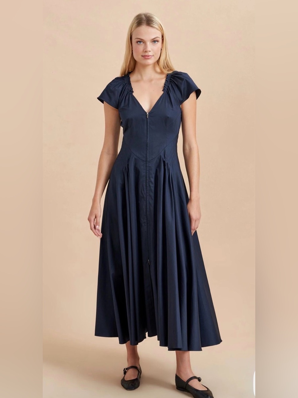 NWT La Ligne Delfina Dress Midnight Navy Blue V-Neck Midi Maxi 10